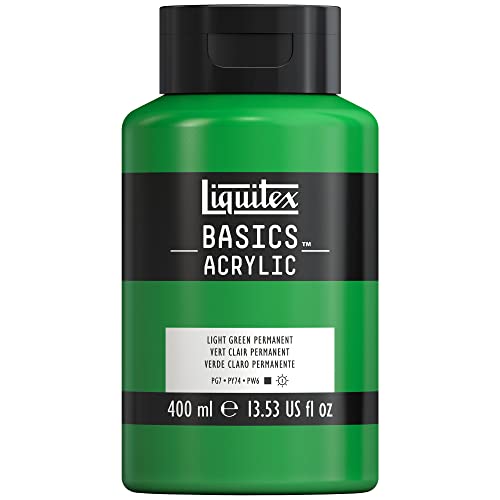 Liquitex 8870328 Basics - Acrylfarbe, monopigmentierte Künstlerpigmente, lichtecht, mittlere Viskosität, Archivqualität, seidenglänzender Finish, 400ml Flasche - Hellgrün Permanent von Liquitex