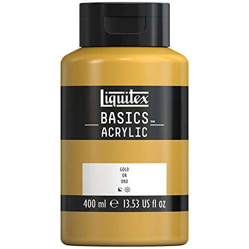 Liquitex 8870342 Basics - Acrylfarbe, monopigmentierte Künstlerpigmente, lichtecht, mittlere Viskosität, Archivqualität, seidenglänzender Finish, 400ml Flasche - Gold von Liquitex
