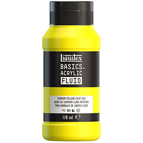 Liquitex 8870380 Basics Fluid Acrylfarbe mit fließender Konsiszenz, schnell trocknend, lichtecht, wasserfest, auf Wasserbasis, 118ml Flasche - Kadmiumgelb Hell Farbton von Liquitex