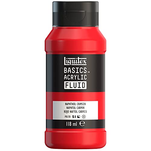 Liquitex 8870387 Basics Fluid Acrylfarbe mit fließender Konsiszenz, schnell trocknend, lichtecht, wasserfest, auf Wasserbasis, 118ml Flasche - Naphtholrot Karmin von Liquitex