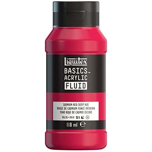 Liquitex 8870388 Basics Fluid Acrylfarbe mit fließender Konsiszenz, schnell trocknend, lichtecht, wasserfest, auf Wasserbasis, 118ml Flasche - Kadmiumrot Dunkel Farbton von Liquitex