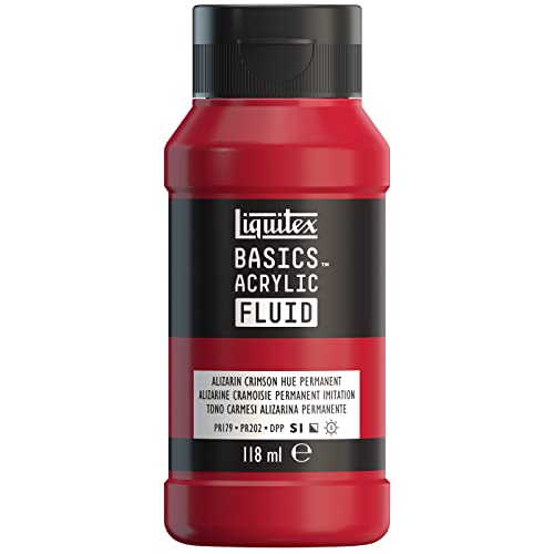 Liquitex 8870389 Basics Fluid Acrylfarbe mit fließender Konsiszenz, schnell trocknend, lichtecht, wasserfest, auf Wasserbasis, 118ml Flasche - Karmesinrot Farbton von Liquitex