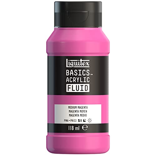 Liquitex 8870392 Basics Fluid Acrylfarbe mit fließender Konsiszenz, schnell trocknend, lichtecht, wasserfest, auf Wasserbasis, 118ml Flasche - Mittelmagenta von Liquitex