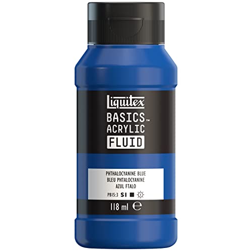 Liquitex 8870398 Basics Fluid Acrylfarbe mit fließender Konsiszenz, schnell trocknend, lichtecht, wasserfest, auf Wasserbasis, 118ml Flasche - Phthalozyaninblau von Liquitex