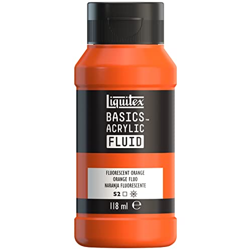 Liquitex 8870423 Basics Fluid Acrylfarbe mit fließender Konsiszenz, schnell trocknend, lichtecht, wasserfest, auf Wasserbasis, 118ml Flasche - Orange Fluo von Liquitex