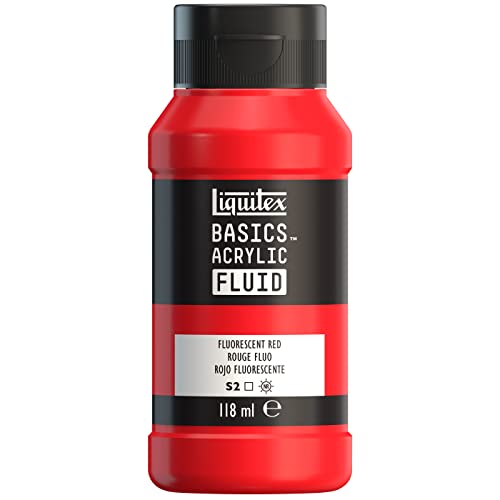 Liquitex 8870424 Basics Fluid Acrylfarbe mit fließender Konsiszenz, schnell trocknend, lichtecht, wasserfest, auf Wasserbasis, 118ml Flasche - Rot Fluo von Liquitex