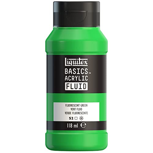 Liquitex 8870427 Basics Fluid Acrylfarbe mit fließender Konsiszenz, schnell trocknend, lichtecht, wasserfest, auf Wasserbasis, 118ml Flasche - Grün Fluo von Liquitex