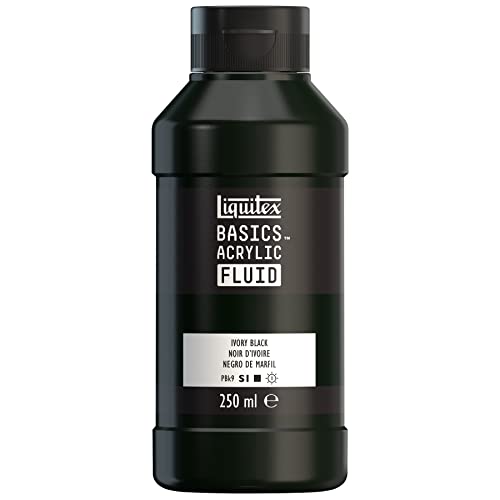 Liquitex 8870431 Basics Fluid Acrylfarbe mit fließender Konsiszenz, schnell trocknend, lichtecht, wasserfest, auf Wasserbasis, 250ml Flasche - Elfenbeinschwarz von Liquitex