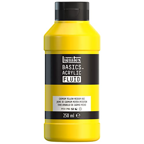 Liquitex 8870433 Basics Fluid Acrylfarbe mit fließender Konsiszenz, schnell trocknend, lichtecht, wasserfest, auf Wasserbasis, 250ml Flasche - Kadmiumgelb Mittel Farbton von Liquitex