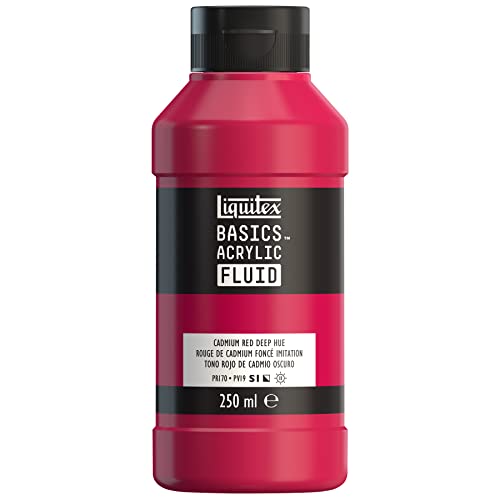 Liquitex 8870434 Basics Fluid Acrylfarbe mit fließender Konsiszenz, schnell trocknend, lichtecht, wasserfest, auf Wasserbasis, 250ml Flasche - Kadmiumrot Dunkel Farbton von Liquitex