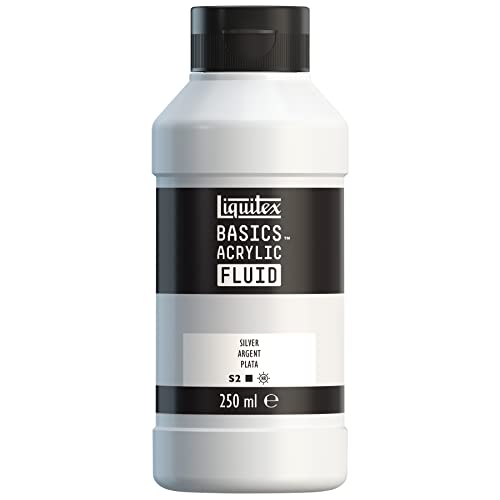 Liquitex 8870437 Basics Fluid Acrylfarbe mit fließender Konsiszenz, schnell trocknend, lichtecht, wasserfest, auf Wasserbasis, 250ml Flasche - Silver von Liquitex