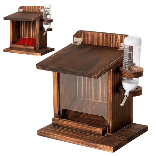 Eichhörnchen Futterhaus - Streifenhörnchen Futterbox mit Wasserflasche - Holz Wandmontage Futterhaus Für Vogelfutter Nüsse Maiskolben - Garten Baum Balkon Hinterhof von Liqzirtu