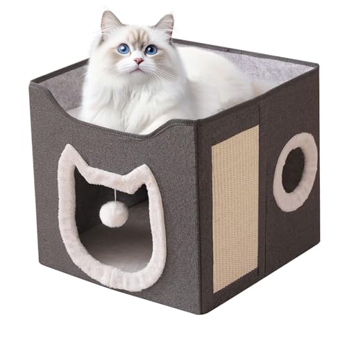 Katzenhöhle Höhle | Klappbare Katzenhöhle Möbel | 2-Schicht Großes Kuscheliges Versteck Mit Kratzbrett Und Ball | Für Katzen Hunde Haustiere Indoor Outdoor Zuhause Katzenhöhle Höhle | Klappbare Katzenhöhle Möbel | 2-Schicht Großes Kuscheliges Versteck Mit Kratzbrett Und Ball | Für Katzen Hunde Haustiere Indoor Outdoor Zuhause von Liqzirtu