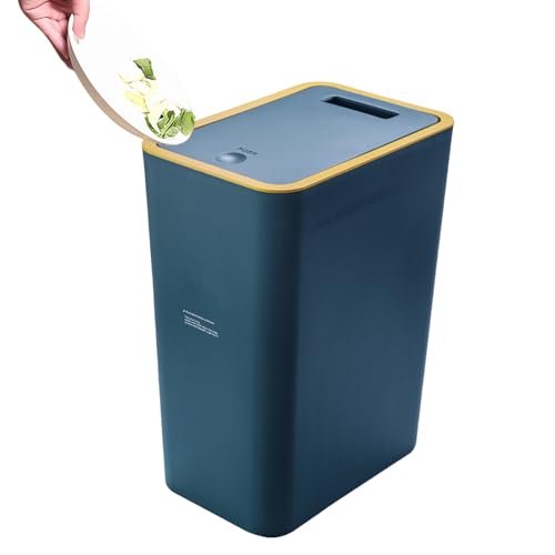 Liqzirtu Abfalleimer Mit Pressdeckel – Eleganter Müllbehälter Schlankes Design, Abgedeckter Abfallkorb | Haustiersicherer Papierkorb Für Badezimmer Küche Büro Wohnraum Hotel Garten Terrasse Garage von Liqzirtu