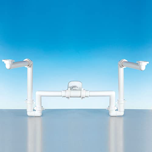 Siphon Badezimmer für Doppelwaschbecken 1"-1¼" Ausgang Ø32-40 weiß von LIRA