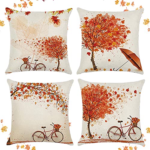 4 Stück Kissenbezug,Kissenbezug Herbst 45x45 cm,Ahornblatt Kissenbezug,Dekorative Kissenbezug Erntedankfest,Couchkissen Herbst,Kissenhülle Dekokissen,Sofakissen Wohnzimmer Schlafzimmer von Lircentoud