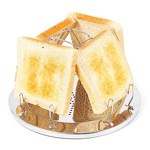 4 Camping Toaster Für Koche,Camping Toaster für Gaskocher,Edelstahl-Faltbarer Toastablett,Mini Toaster Camping Zubehör mit Faltbarem StäNder für Picknick,Reisen,Gasherd von Lircentoud