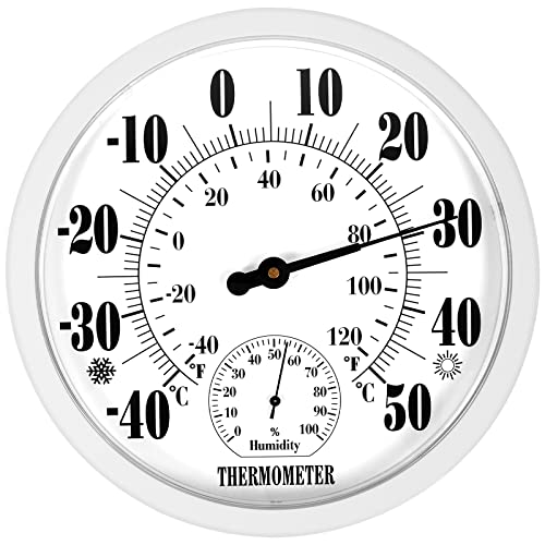 Indoor Outdoor Thermometer Große Zahlen - 10'' Gartenwand Patio Wetterthermometer Hygrometer, Keine Batterie erforderlich zum einfachen Ablesen, Außenthermometer für Terrasse, Haus, Gartendekoration von Lirches