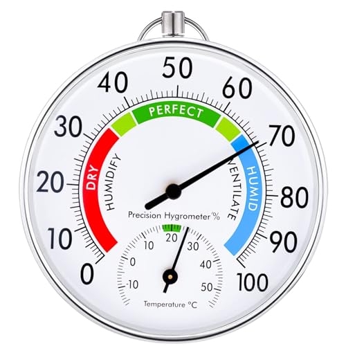 Thermometer Aussen - 10cm Kabelloses Wandmontiertes Thermometer und Hygrometer, Analoges Thermo-Hygrometer Geeignet für Häuser, Gewächshäuser, Gärten, Autos, Batteriefrei (Grau) von Lirches