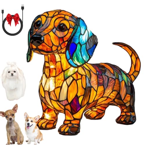 Leuchthund, Gartenstadl Hundelampe, Leuchtkatze Lampe, LED Animal Night Lamp, Handmade Resin Bedside Lamps with Warm Ambient Light Pet Decorative Lamps for Dog Cat Fans (F) von Lircofi