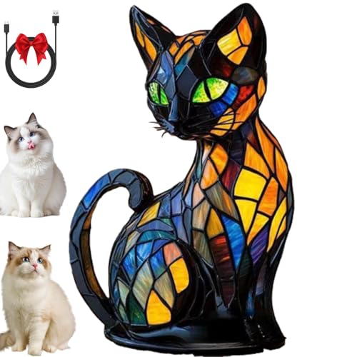 Lircofi Festberg Leuchtkatze, The Original Katzenlampe Mosaik, LED Katze, Handmade Sherum Katzenlampe, Solymall Leuchtende Mieze, Cute Animal Pet Dogs Themed LED Table Lamps (Katze B) von Lircofi