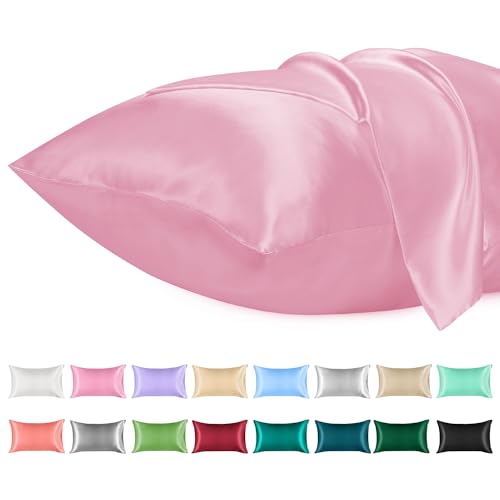Lirex 2er Set Satin Kissenbezug 40x70cm, kissenbezüge, Weich wie Seiden Kissenbezug, Satin Kopfkissenbezug Kissenhülle für Haar und Haut kommt，Oeko-TEX Zertifiziert, Sakura Rosa von Lirex