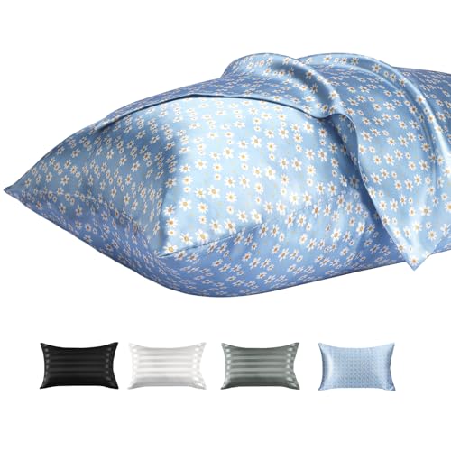 Lirex 2er Set Satin Kissenbezug 40x80cm mit Reißverschluss, Weich wie Seiden Kissenbezüge, Satin Kopfkissenbezug Kissenhülle für Haar und Haut Kommt, Blaue Gänseblümchen Lirex 2er Set Satin Kissenbezug 40x80cm mit Reißverschluss, Weich wie Seiden Kissenbezüge, Satin Kopfkissenbezug Kissenhülle für Haar und Haut Kommt, Blaue Gänseblümchen von Lirex