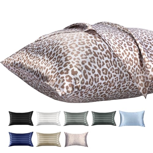 Lirex 2er Set Satin Kissenbezug 50x75cm mit Reißverschluss, Weich wie Seiden Kissenbezüge, Satin Kopfkissenbezug Kissenhülle für Haar und Haut Kommt, Creme Leopard Lirex 2er Set Satin Kissenbezug 50x75cm mit Reißverschluss, Weich wie Seiden Kissenbezüge, Satin Kopfkissenbezug Kissenhülle für Haar und Haut Kommt, Creme Leopard von Lirex