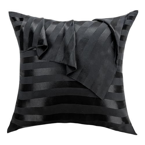 Lirex 2er Set Satin Kissenbezug 80x80cm mit Reißverschluss, Weich wie Seiden Kissenbezüge, Satin Kopfkissenbezug Kissenhülle für Haar und Haut Kommt, Schwarz Streifen Lirex 2er Set Satin Kissenbezug 80x80cm mit Reißverschluss, Weich wie Seiden Kissenbezüge, Satin Kopfkissenbezug Kissenhülle für Haar und Haut Kommt, Schwarz Streifen von Lirex