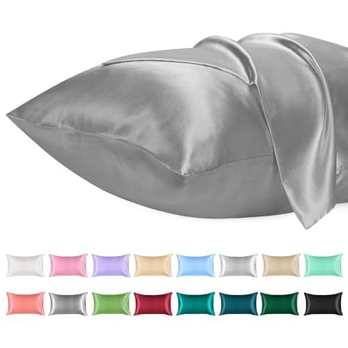 Lirex 2er Set Satin Kissenbezug 50x75cm, kissenbezüge, Weich wie Seiden Kissenbezug, Satin Kopfkissenbezug Kissenhülle für Haar und Haut kommt，Oeko-TEX Zertifiziert, Dunkelgrau von Lirex
