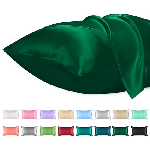 Lirex Satin Kissenbezug, 2er Pack Weiche Volltonfarbe Mikrofaser Satin Kissenbezug, Umschlag Verschluss Knitterfrei Verblassen Beständig Atmungsaktiv (Grün, 40 x 70 cm) von Lirex