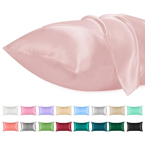 Lirex 2er Set Satin Kissenbezug 50x90cm, kissenbezüge, Weich wie Seiden Kissenbezug, Satin Kopfkissenbezug Kissenhülle für Haar und Haut kommt，Oeko-TEX Zertifiziert, Hellpink von Lirex