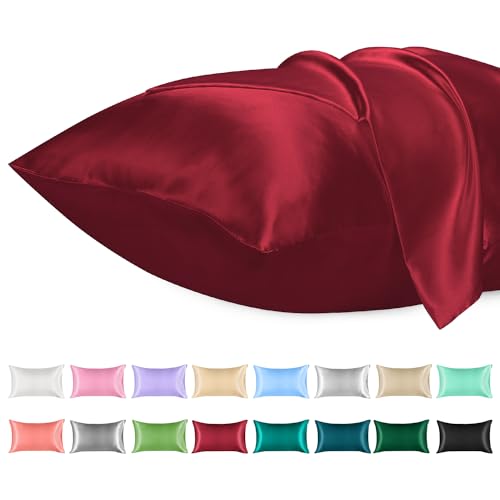 Lirex Satin Kissenbezug, 2er Pack Weiche Volltonfarbe Mikrofaser Satin Kissenbezug, Umschlag Verschluss Knitterfrei Verblassen Beständig Atmungsaktiv (Weinrot, 40 x 60 cm) von Lirex