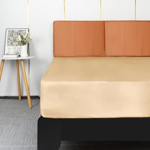 Lirex Satin Spannbettlaken 90x200cm, Seide Spannbetttuch Luxuriös und Seidig Glatt Weiche Microfaser Bettlaken für bis 35cm Matraze, Champagne von Lirex