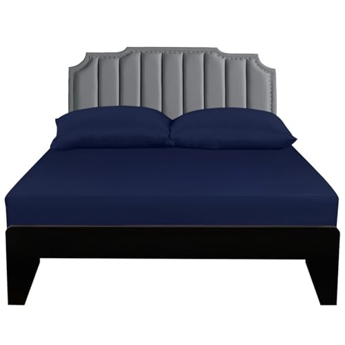 Lirex Spannbettlaken, 140 x 200 cm, 100% Baumwolle 300 Fadenzahl Weiches Atmungsaktives Spannbettlaken, Dunkelblau von Lirex