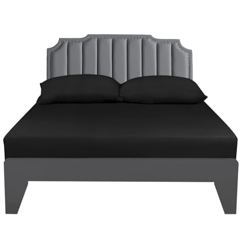 Lirex Spannbettlaken, 140 x 200 cm, 100% Baumwolle 300 Fadenzahl Weiches Atmungsaktives Spannbettlaken, Schwarz von Lirex