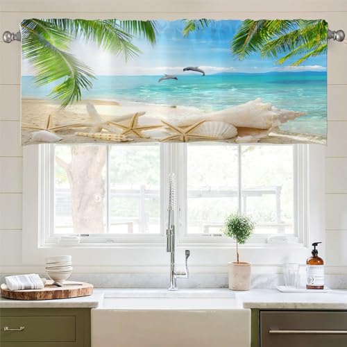 Lirzxin Bistrogardine, Moderne Scheibengardinen Blickdicht Gardine Stores Kokospalme Strand Muster Polyester Kurzer Gardine für Wohnzimmer Bad Landhaus, 137x45CM, Blau Grün, 1 Stück Lirzxin Bistrogardine, Moderne Scheibengardinen Blickdicht Gardine Stores Kokospalme Strand Muster Polyester Kurzer Gardine für Wohnzimmer Bad Landhaus, 137x45CM, Blau Grün, 1 Stück von Lirzxin