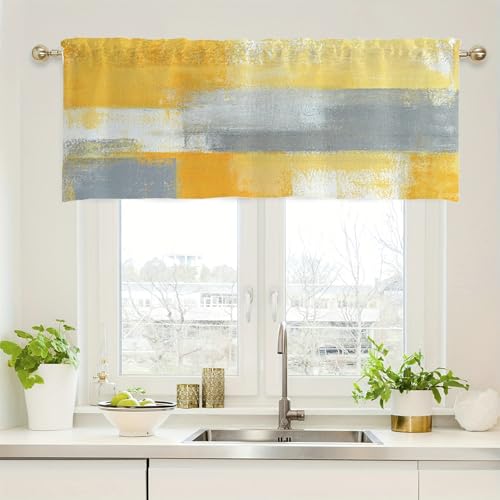 Lirzxin Bistrogardine, Moderne Scheibengardinen Blickdicht Kurz Gardine Abstrakt Geometrisch Quadrat Muster Polyester Fensterschal für Wohnzimmer Bad Landhaus, 152x45CM, Gelb Grau, 1 Stück Lirzxin Bistrogardine, Moderne Scheibengardinen Blickdicht Kurz Gardine Abstrakt Geometrisch Quadrat Muster Polyester Fensterschal für Wohnzimmer Bad Landhaus, 152x45CM, Gelb Grau, 1 Stück von Lirzxin