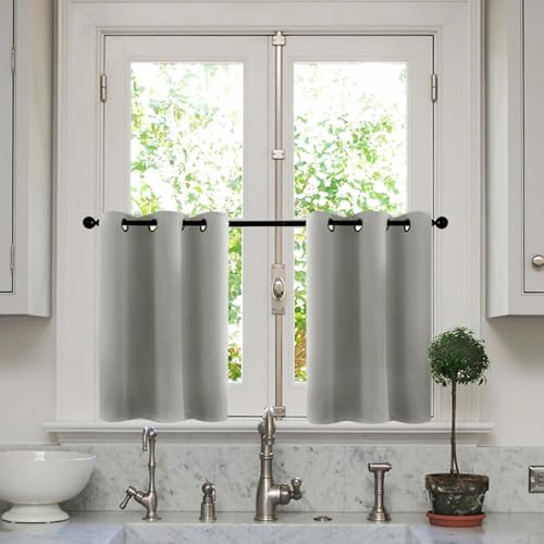 Lirzxin Bistrogardine, Scheibengardinen Modern Blickdicht Küchengardine mit Ösen Doppelseitig Einfarbig Polyester Fensterschal für Küche Wohnzimmer Landhaus, 63.5x91.5CM, Hellgrau, 2er Set Lirzxin Bistrogardine, Scheibengardinen Modern Blickdicht Küchengardine mit Ösen Doppelseitig Einfarbig Polyester Fensterschal für Küche Wohnzimmer Landhaus, 63.5x91.5CM, Hellgrau, 2er Set von Lirzxin