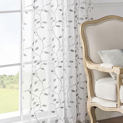 Lirzxin Bistrogardine, Scheibengardinen Modern Transparent Küchengardine Gestickt Zweige Blätter Polyester Kurzstore Kurzvorhang Küchen Vorhang Kurzgardine, 132x114.5CM, Grau, 2er Set Lirzxin Bistrogardine, Scheibengardinen Modern Transparent Küchengardine Gestickt Zweige Blätter Polyester Kurzstore Kurzvorhang Küchen Vorhang Kurzgardine, 132x114.5CM, Grau, 2er Set von Lirzxin