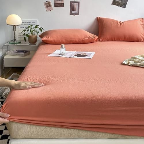 Lirzxin Boxspringbett 200x220 cm, Spannbettlaken Bambus Faser Einfarbig Spannbetttücher Doppelbett Weiches und Atmungsaktives, Orange von Lirzxin