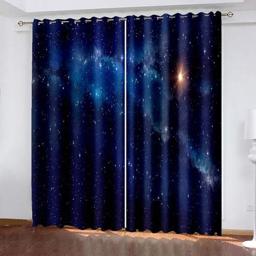 Lirzxin Gardinen Lichtdicht 244 cm Lang, Verdunkelnde Vorhänge mit Ösen 2er Set Dunkelblau Galaxie Sternenhimmel Landschaft Vorhang für Wohnzimmer Schlafzimmer Kinderzimmer, 152x244 cm(BxH) von Lirzxin