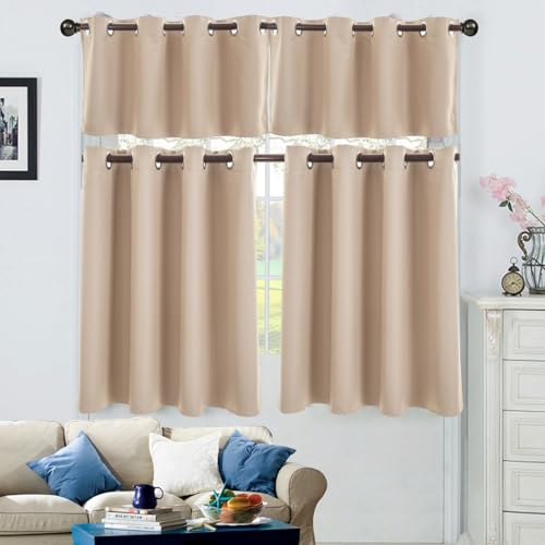 Lirzxin Küche Bistrogardine, Scheibengardine Blickdicht Küchengardinen mit Ösen Einfarbig Polyester Fensterschal für Küche Wohnzimmer Landhaus, 74x36CM, Beige, 2er Set Lirzxin Küche Bistrogardine, Scheibengardine Blickdicht Küchengardinen mit Ösen Einfarbig Polyester Fensterschal für Küche Wohnzimmer Landhaus, 74x36CM, Beige, 2er Set von Lirzxin