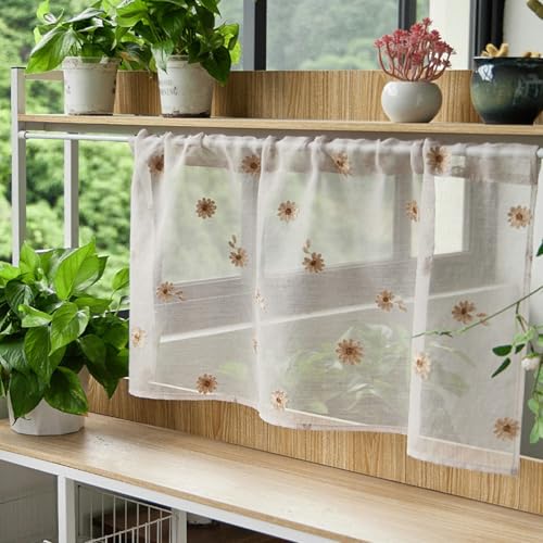 Lirzxin Küchen Vorhänge, Scheibengardine Transparent Kurz Gardine Bestickt Blumen Muster Polyester Kurzer Gardine Fensterschal für Wohnzimmer Bad Landhaus, 150x60CM, Licht Khaki, 1 Stück Lirzxin Küchen Vorhänge, Scheibengardine Transparent Kurz Gardine Bestickt Blumen Muster Polyester Kurzer Gardine Fensterschal für Wohnzimmer Bad Landhaus, 150x60CM, Licht Khaki, 1 Stück von Lirzxin