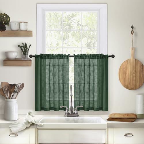 Lirzxin Kurz Bistrogardine, Scheibengardinen Modern Transparent Küchengardinen Einfarbige Leinenstruktur Polyester Vorhang Kurz für Schlafzimmer Wohnzimmer, 63.5x93.5CM, Dunkelgrün, 2er Set Lirzxin Kurz Bistrogardine, Scheibengardinen Modern Transparent Küchengardinen Einfarbige Leinenstruktur Polyester Vorhang Kurz für Schlafzimmer Wohnzimmer, 63.5x93.5CM, Dunkelgrün, 2er Set von Lirzxin