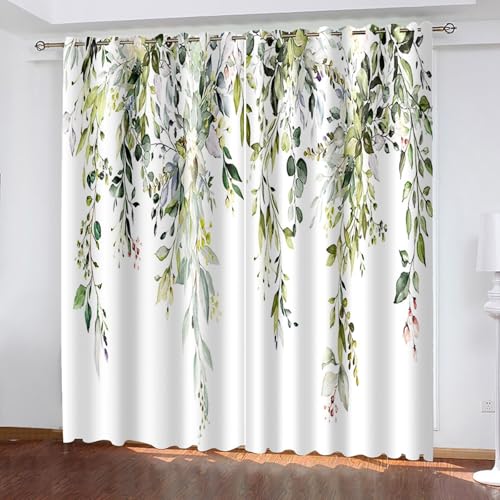 Lirzxin Lichtdichte Vorhänge 214 cm Lang, Vorhang Blickdicht mit Ösen 2er Set Grün Reben Blumen Blätter Muster Gardinen für Wohnzimmer Schlafzimmer Kinderzimmer Jugendzimmer, 152x214 cm(BxH) von Lirzxin