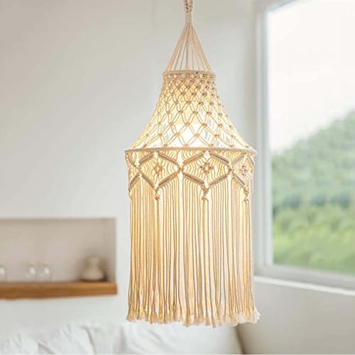 Lirzxin Makramee Lampenschirm Hängelampe, Boho Deckenlampe Lampenschirme, Lampenschirm für Schlafzimmer Wohnzimmer Hängend, Handcraft Quaste Hintergrund Kopf Teil Wand Behang Tapisserie von Lirzxin