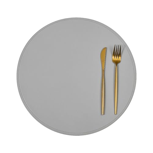 Lirzxin Platzdeckchen 2er Set, Rund Tischsets Abwaschbar Hitzebeständig rutschfest Kunstleder Einfarbig PVC Platzset für Küche, Grau, 38CM Lirzxin Platzdeckchen 2er Set, Rund Tischsets Abwaschbar Hitzebeständig rutschfest Kunstleder Einfarbig PVC Platzset für Küche, Grau, 38CM von Lirzxin