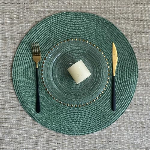 Lirzxin Platzdeckchen 6er Set, Rund Platzsets Weihnachten Abwaschbar Hitzebeständig rutschfest Einfarbig Geflochten Textur Polypropylen Tischsets für Küche, Dunkelgrün, 38CM Lirzxin Platzdeckchen 6er Set, Rund Platzsets Weihnachten Abwaschbar Hitzebeständig rutschfest Einfarbig Geflochten Textur Polypropylen Tischsets für Küche, Dunkelgrün, 38CM von Lirzxin
