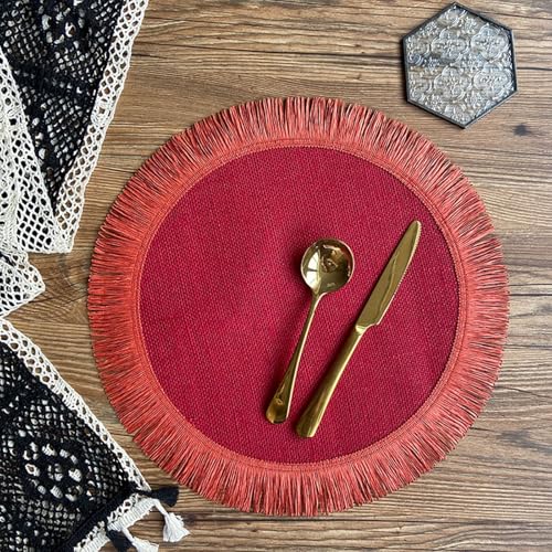 Lirzxin Platzdeckchen 6er Set, Rund Tischset Weihnachten Abwaschbar Hitzebeständig rutschfest Einfarbig mit Fransen Leinen Platzsets für Küche, Rot, 38CM Lirzxin Platzdeckchen 6er Set, Rund Tischset Weihnachten Abwaschbar Hitzebeständig rutschfest Einfarbig mit Fransen Leinen Platzsets für Küche, Rot, 38CM von Lirzxin